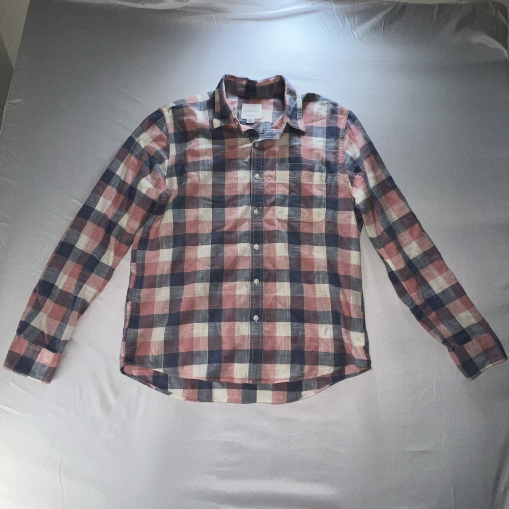 American Eagle Super Soft Outfitters Men's M Pink Blue Checkered Button Up